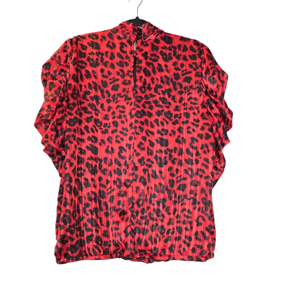 New York & Company‎ Womens Large Blouse Sheer Black Red Sparkly Date Night